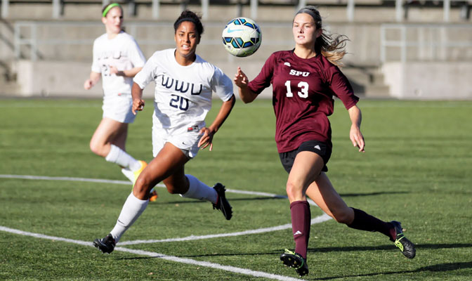 Seattle Pacific's Hannah Huesers (13) was selected to the NSCAA and Daktronics All-West Region first teams.